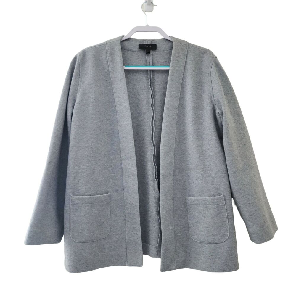 J. Crew Womens Cotton Blend Open Cardigan Gray Patch Pockets Relaxed Fit Size L